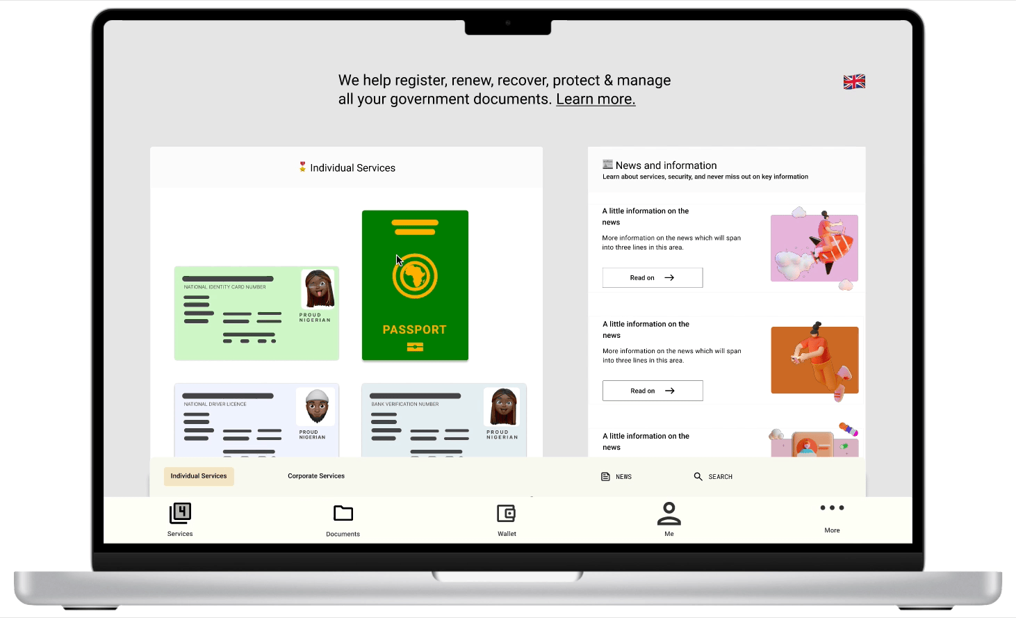 Abdul's portolio project tittled: Green wallett. Image showing the desktop dersion of the app.