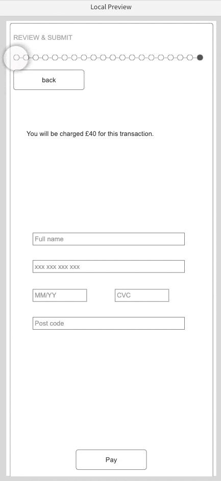 Abdul's portolio project tittled: Service form. Image of a form developed in Axure Rp Android, homepage low-fidelity prototype.