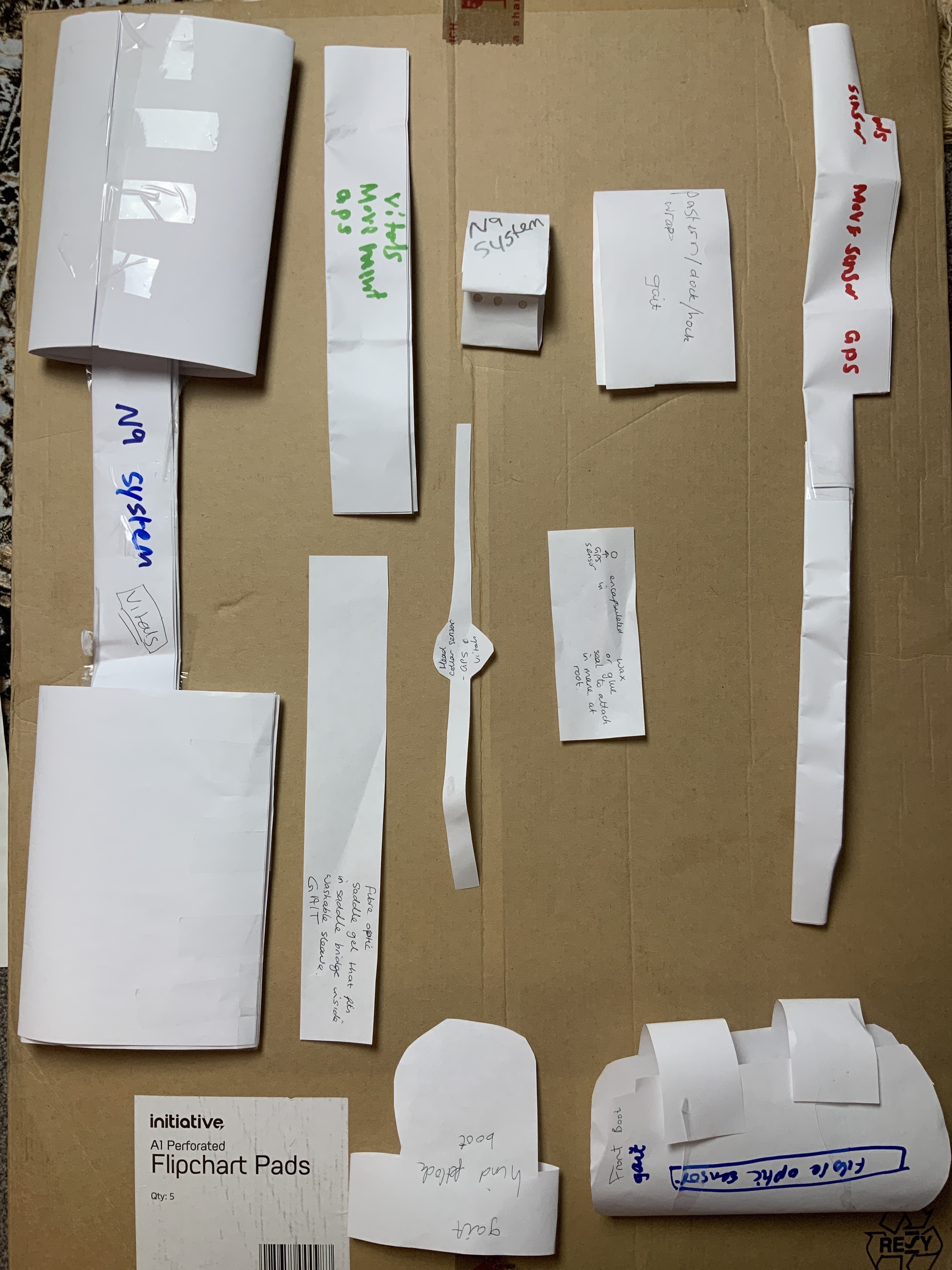 Abdul's portolio project tittled: N9, a Fitbit for Horses. Image of the cardboard prototypes.