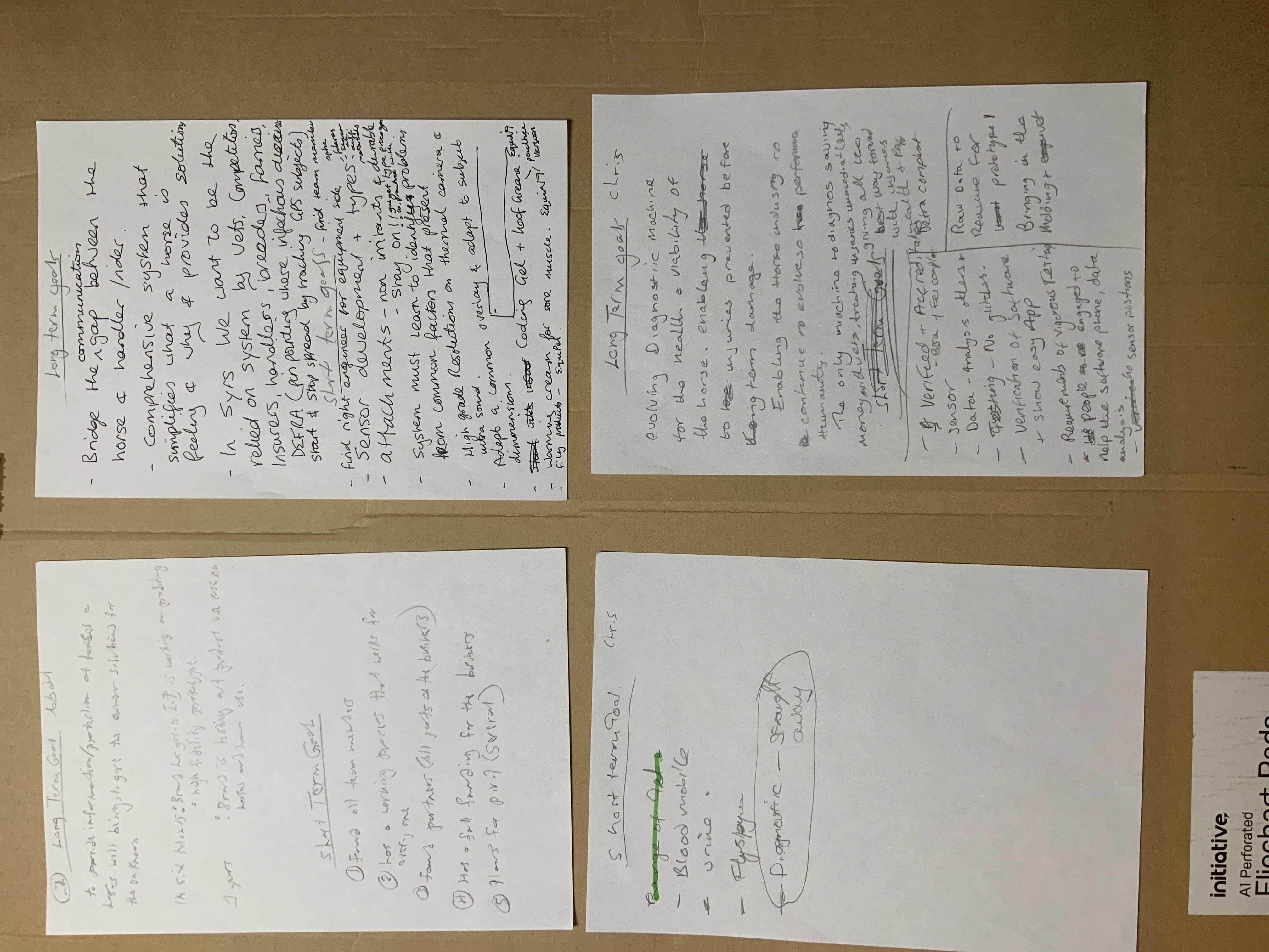 Abdul's portolio project tittled: N9, a Fitbit for Horses. image of written long and short term goals.