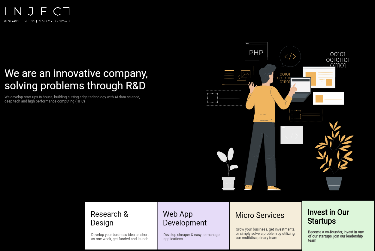 Inject's company website, developed by Abdul