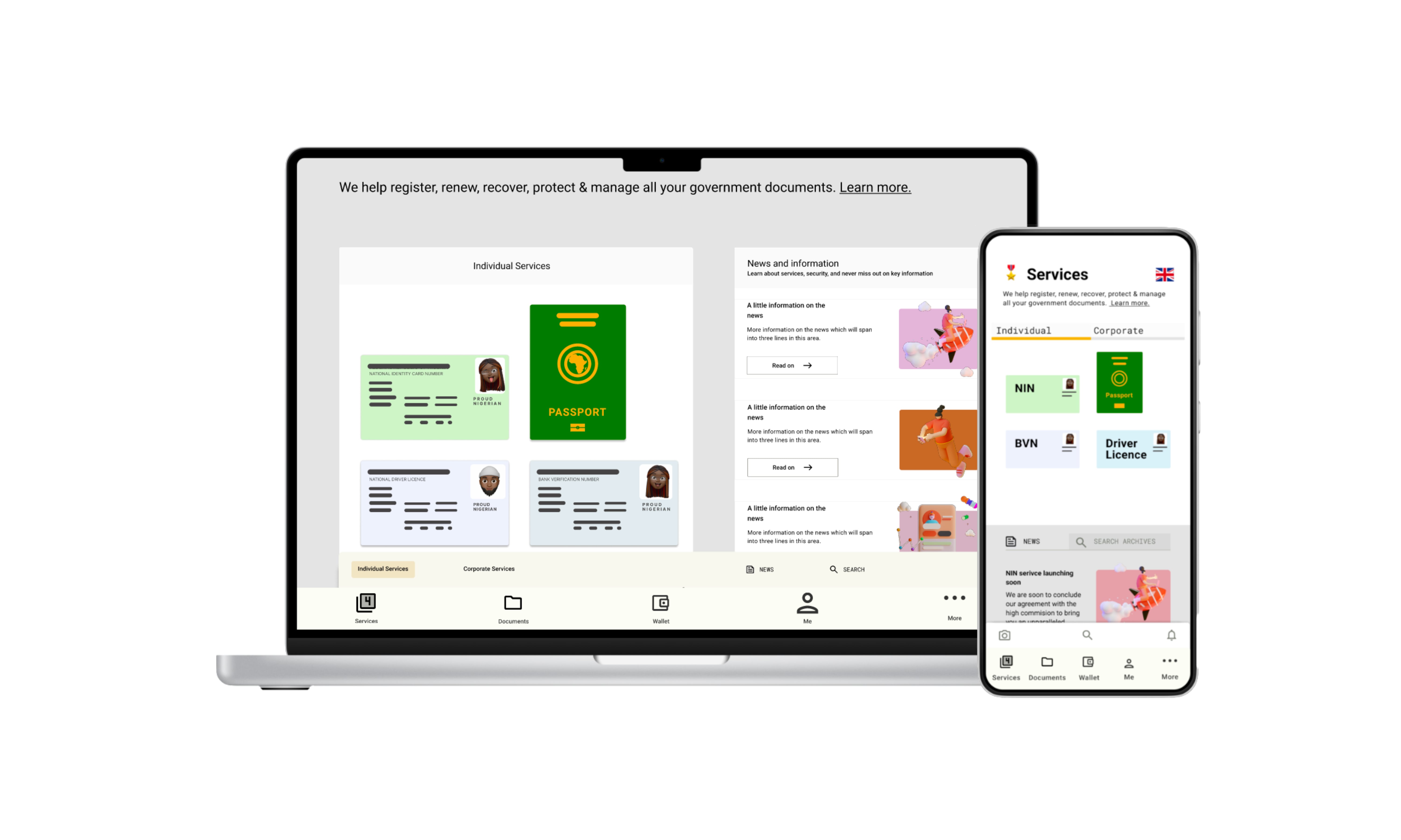 Abdul's project topic: Green I.D, Disrupting the government I.D management industry. Looping gif of the app prototype.