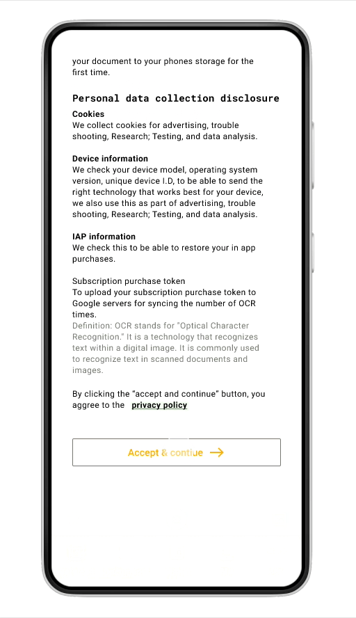 Abdul's portolio project titled: Green wallet. Image showing  free document scanner screen of the app.