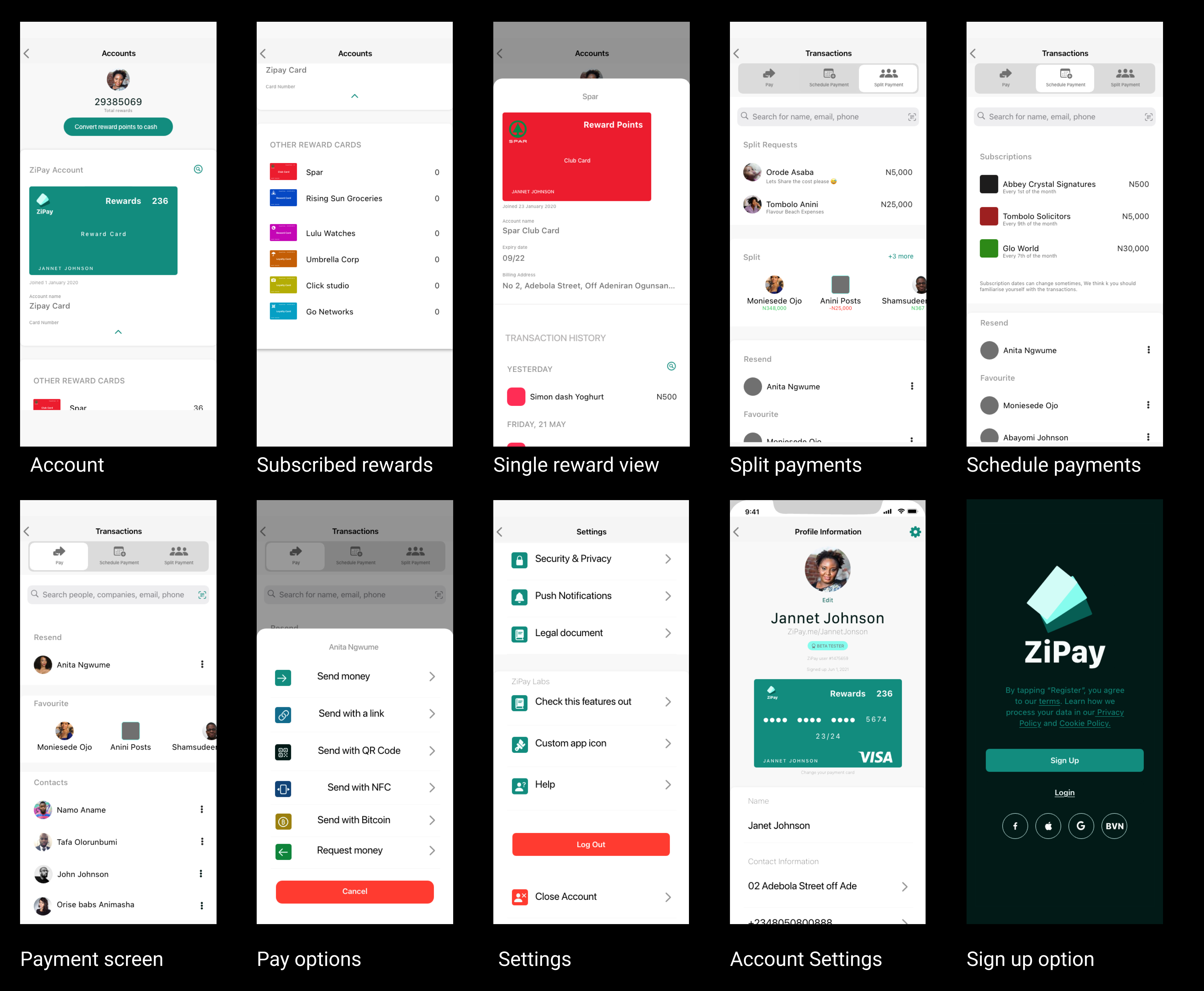Abdul's portfolio project tittled: Zipay, An image of the UI element